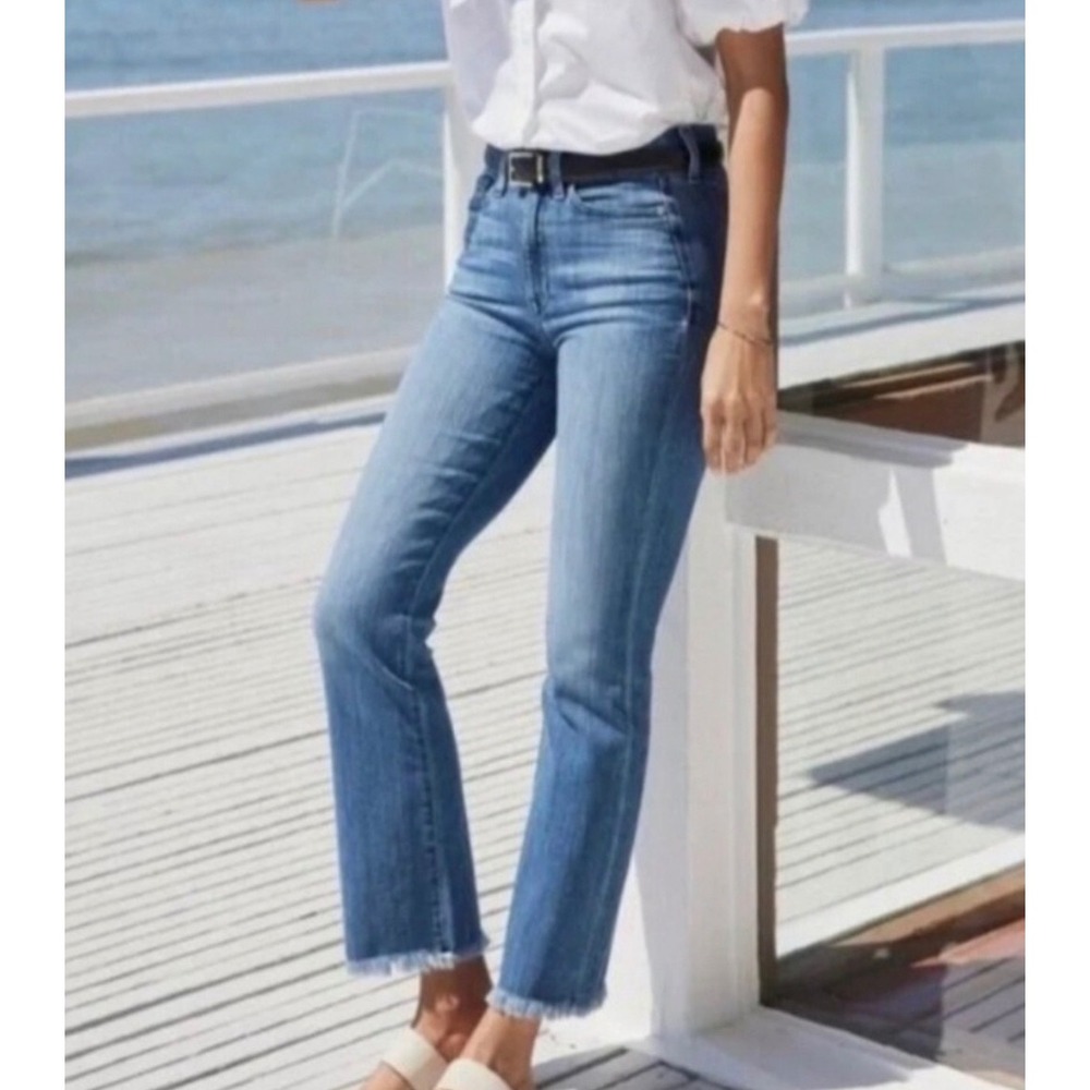 AYR The Bomb Pop High Rise Straight Leg Raw Hem Jeans Blue 29S